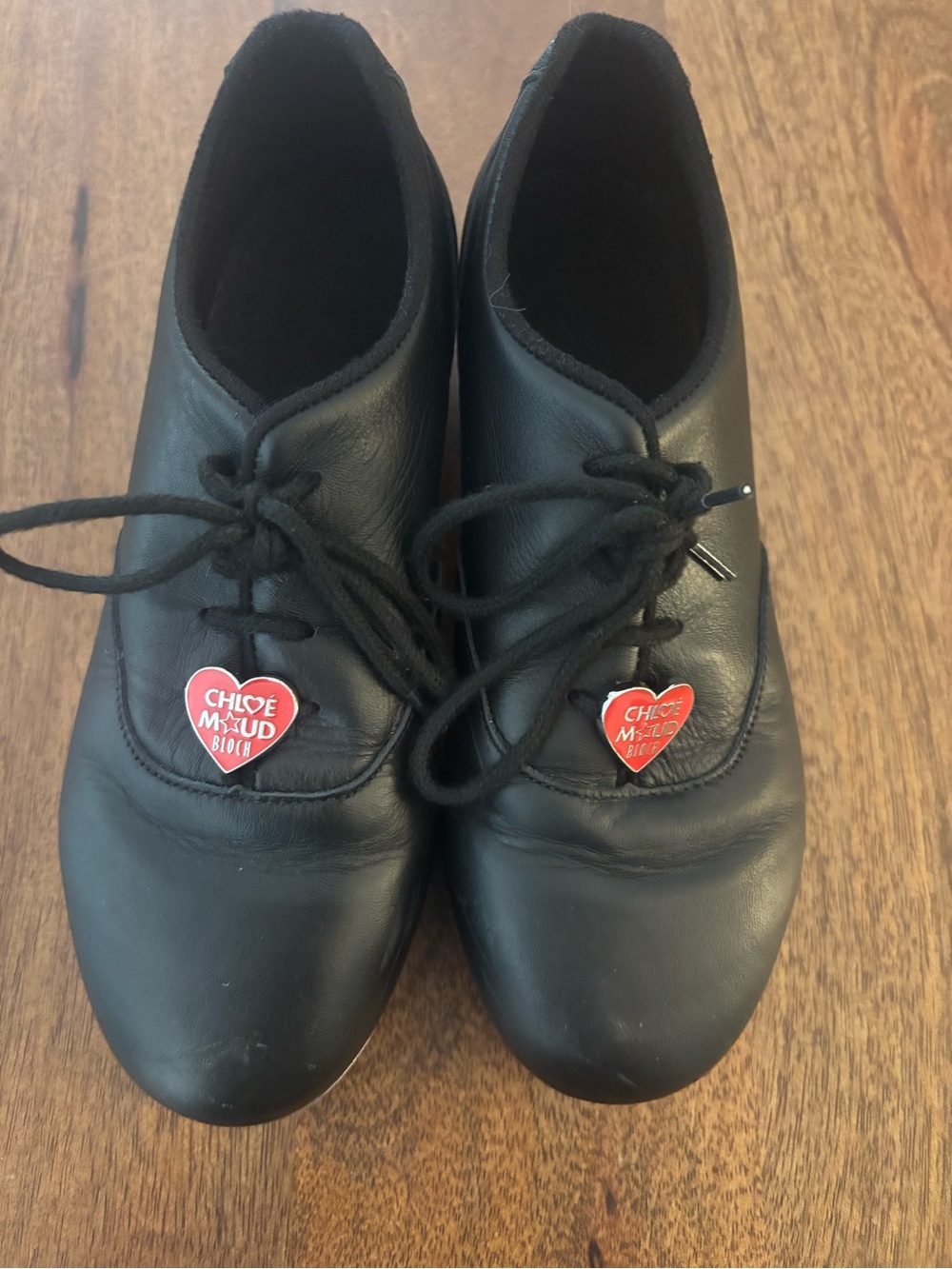 Bloch Chloe & Maud Black Leather Tap Shoes with Red Heart Accent